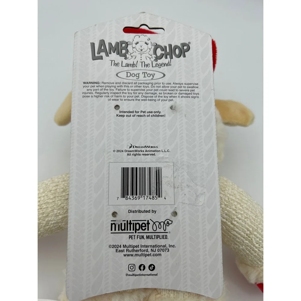 LAMB CHOP PET PLUSH SQUEAK TOY, Santa Multipet Lamb Chop 13